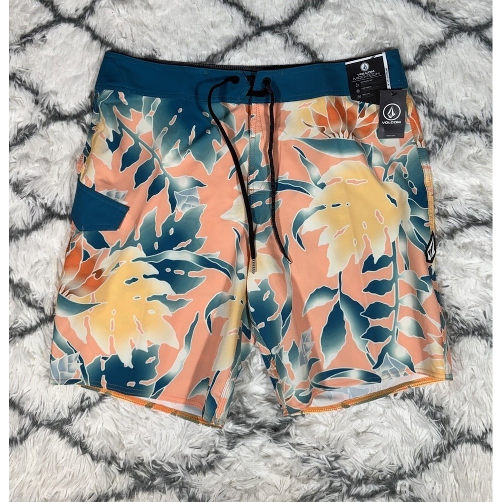VOLCOM Leaf It Mod-Tech Board Shorts Swim Trunks Multicolor Mens Sz 34 *NEW* $60